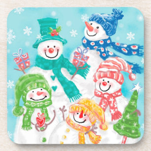 Dessous-de-verre Rétro Noël de bonhomme de neige heureux