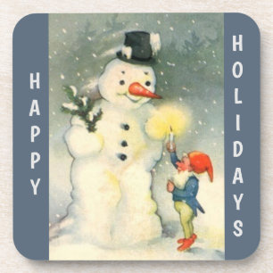 Dessous-de-verre Retro Snowman and Elf Christmas