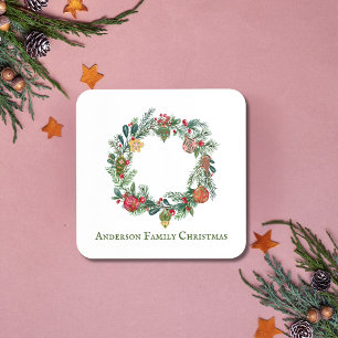 Dessous-de-verre Retro Vintage Christmas Wreath Nom de famille Pers
