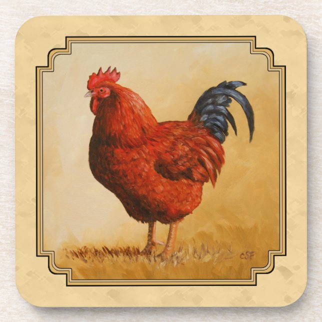 Dessous-de-verre Rhode Island Red Rooster Yellow Arrière - plan (Devant)