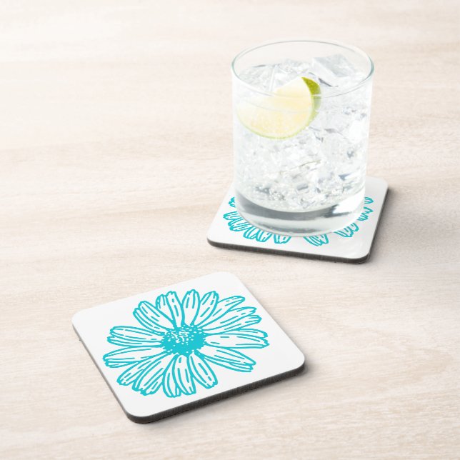 Dessous-de-verre Robin Egg Blue Daisy Print, Hippie Flowers Motif (Côté Droit)