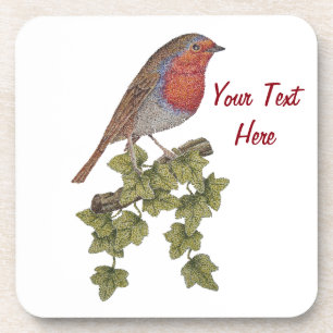 Dessous-de-verre Robin perché sur des oiseaux sauvages de feuilles 