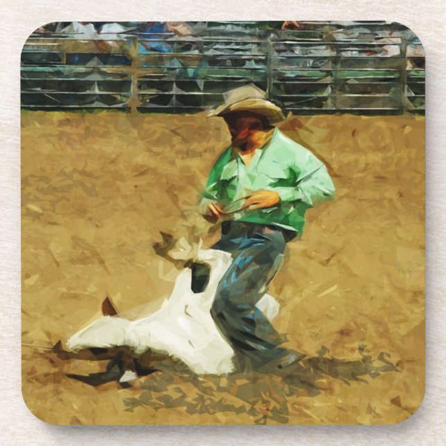 Dessous-de-verre Rodeo Calf Roping Impressionnisme Abstrait (Devant)