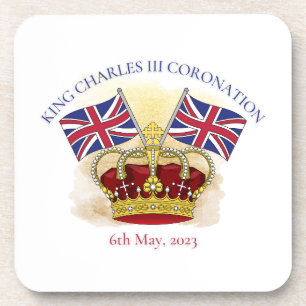 Dessous-de-verre Roi Charles III Couronne de couronnement et drapea