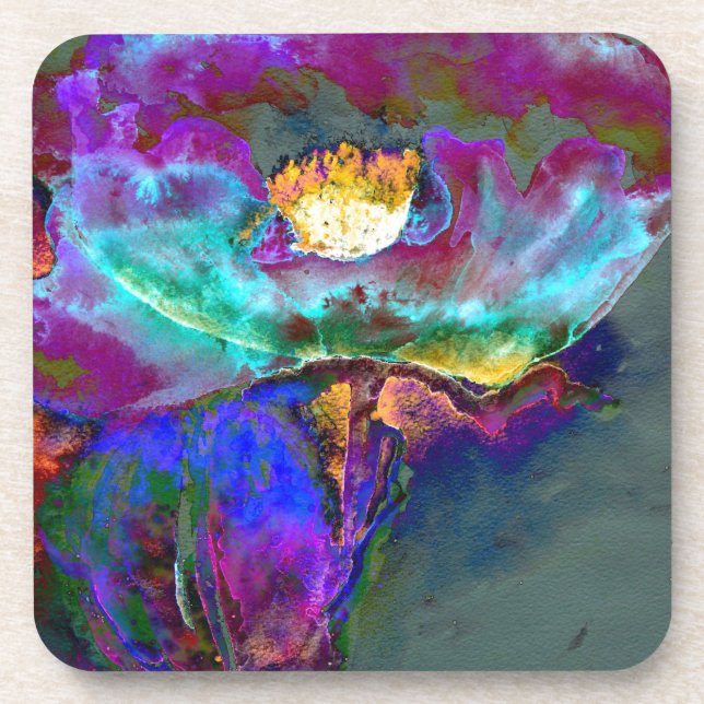 Dessous-de-verre Romantique élégant violet turquoise peinture de fl (Devant)