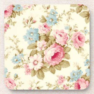 Dessous-de-verre Romantique rose Rose anglais sur jaune pâle