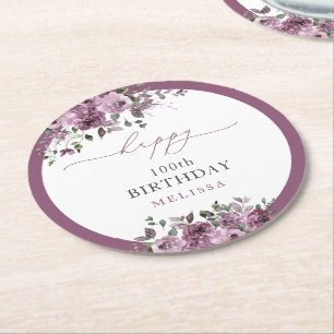 Dessous De Verre Rond 100e anniversaire Personnalisé Elégant Fleur viole