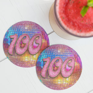 Dessous De Verre Rond 100e fête d'anniversaire Gold rose Parties scintil
