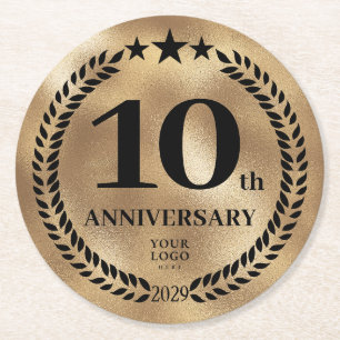 Dessous De Verre Rond 10e anniversaire de l'entreprise Logo Gold