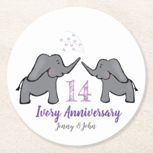 Dessous De Verre Rond 14e anniversaire de l'éléphant d'ivoire violet
