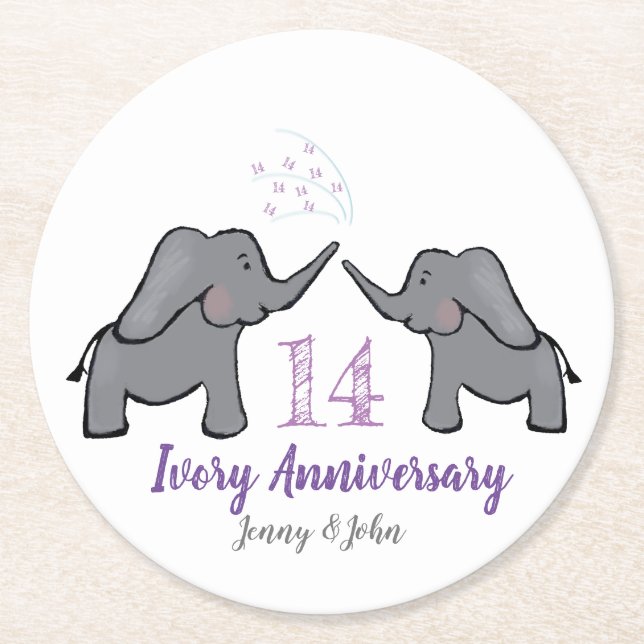 Dessous De Verre Rond 14e anniversaire de l'éléphant d'ivoire violet (Devant)