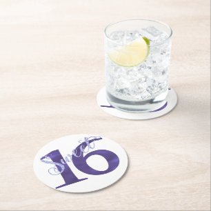 Dessous De Verre Rond 16 ans Aquarelle violette Grunge et Parties scin