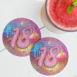 Dessous De Verre Rond 18e anniversaire Gold Pink Parties scintillant Dis