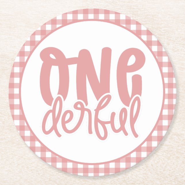 Dessous De Verre Rond 1er anniversaire fête mignonne Pastel rose Onederf (Devant)