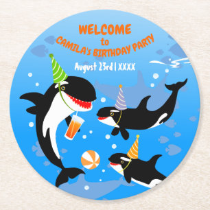 Dessous De Verre Rond 1er anniversaire sous la mer orca baleine fille