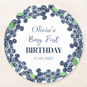 Dessous De Verre Rond 1ère fête d'anniversaire Blueberry Baby Girl
