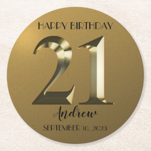 Dessous De Verre Rond 21e anniversaire d'or métallique