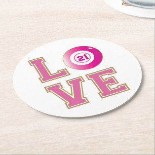 Dessous De Verre Rond 21e Anniversaire Pink Bingo Ball Personnalisé