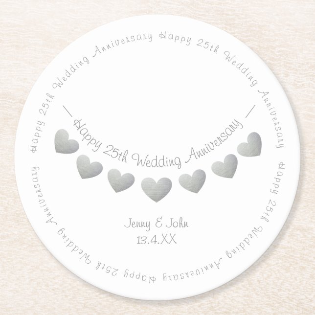 Dessous De Verre Rond 25e anniversaire mariage d'argent (Devant)