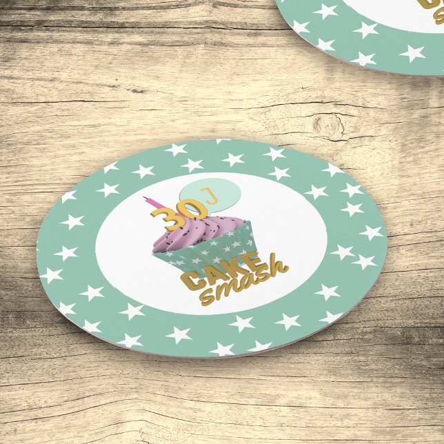 Dessous De Verre Rond 30e anniversaire Cupcake Smash Dessous de verre pa (A cake smash coaster for your 30th birthday cake smash part. Just add your initial)