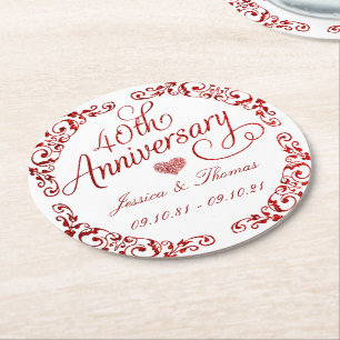 Dessous De Verre Rond 40e anniversaire de mariage Rubis