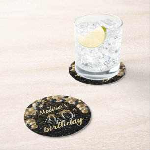 Dessous De Verre Rond 40e anniversaire personnalisé Black Gold