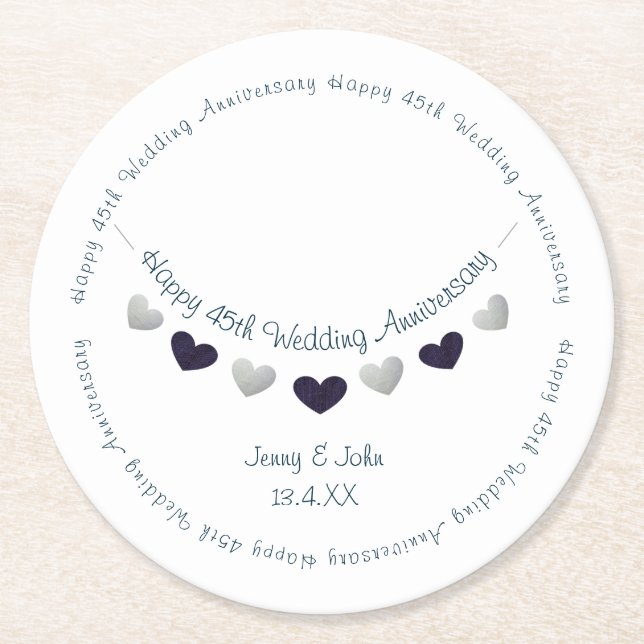 Dessous De Verre Rond 45e saphir mariage anniversaire bunting (Devant)