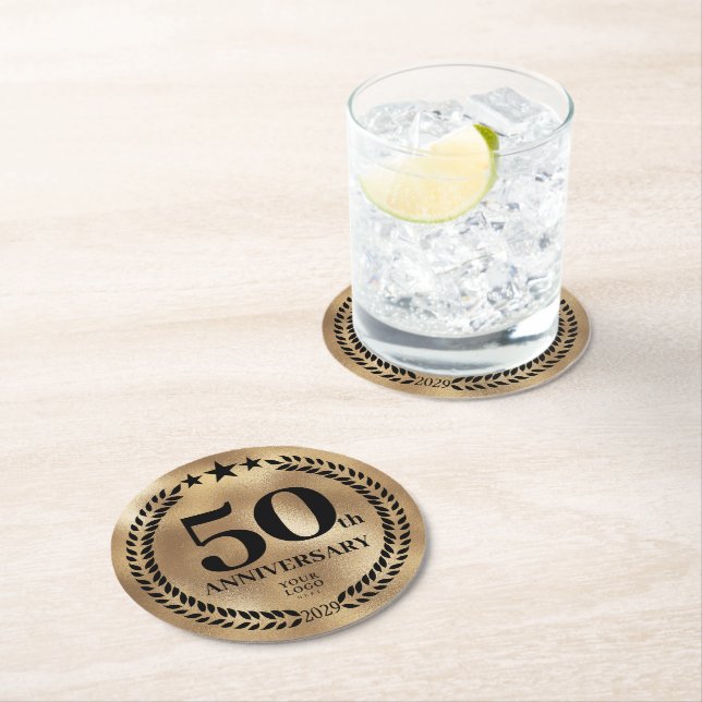 Dessous De Verre Rond 50e anniversaire de l'entreprise Logo Gold (En situation)
