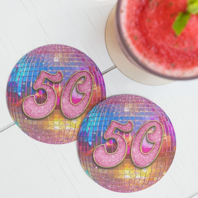 Dessous De Verre Rond 50e anniversaire Gold Pink Parties scintillant Dis (Créateur téléchargé)