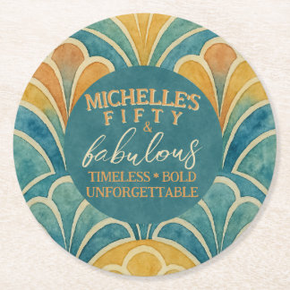 Dessous De Verre Rond 50e anniversaire Turquoise et Gold Art déco