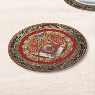 Dessous De Verre Rond [600] Master Mason - Carré Or & Compass