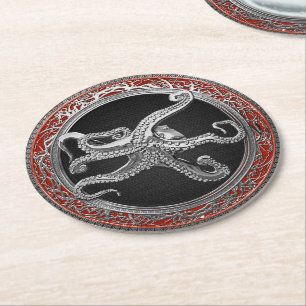 Dessous De Verre Rond [600] Octopus d'argent sacré en posture défensive