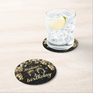 Dessous De Verre Rond 60e anniversaire personnalisé Black Gold