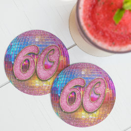 Dessous De Verre Rond 60e fête d'anniversaire Gold rose Parties scintill