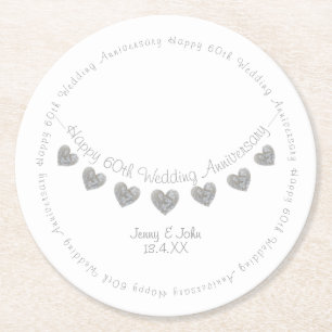 Dessous De Verre Rond 60e Mariage Diamond Anniversaire battement cardiaq