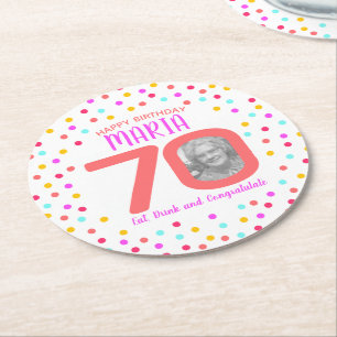 Dessous De Verre Rond 70ème anniversaire de la photo personnalisée corai