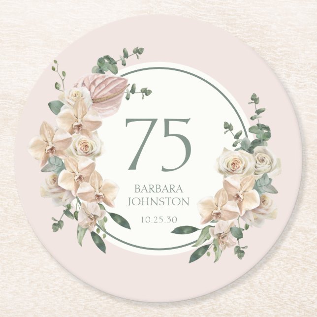 Dessous De Verre Rond 75e anniversaire Tropical Floral (Devant)