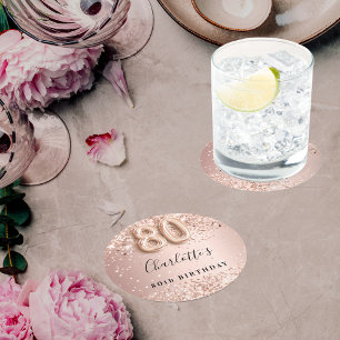 Dessous De Verre Rond 80e anniversaire rose or nom