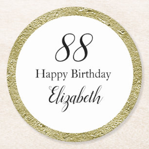 Dessous De Verre Rond 88e Anniversaire Noir Blanc et Or