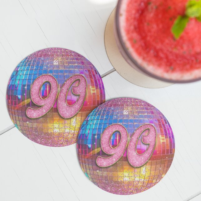 Dessous De Verre Rond 90e anniversaire Gold Pink Parties scintillant Dis (Créateur téléchargé)