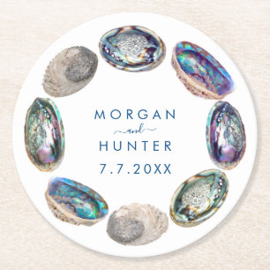Dessous De Verre Rond Abalone Shell coloré aquarelle plage Mariage