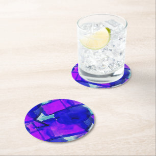 Dessous De Verre Rond abstrait dynamique 'Blue & Purple'