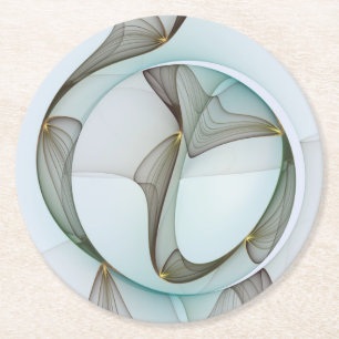 Dessous De Verre Rond Abstrait Turquoise Brown Gold Elegance