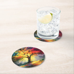 Dessous De Verre Rond Abstraite nature spirituelle Arbre de vie