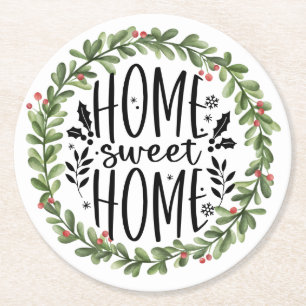 Dessous De Verre Rond Accueil Sweet Home Watercolor Wreath
