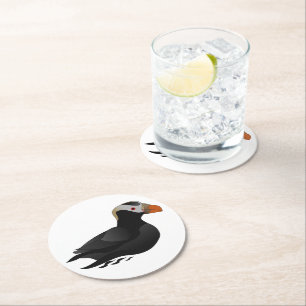 Dessous De Verre Rond Adorable Crested Puffin Cartoon Natation