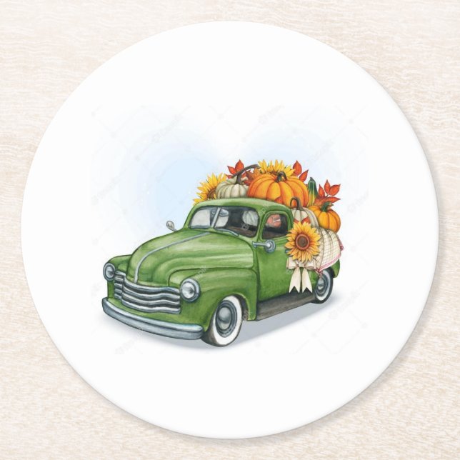 Dessous De Verre Rond Affaire Harvest In a Green Truck (Devant)