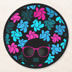 Dessous De Verre Rond Afro Diva Turquoise & Rose Chaud