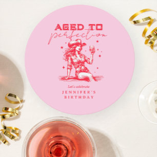 Dessous De Verre Rond Âgé à la perfection Cowgirl rose fête d'anniversai