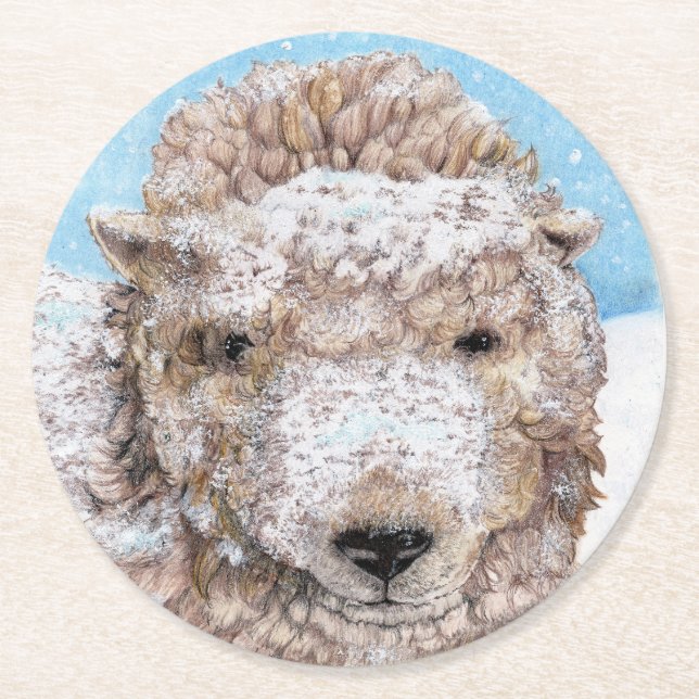 Dessous De Verre Rond Agneau en neige (Devant)